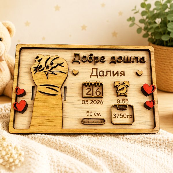 Бебешка визитка от дърво