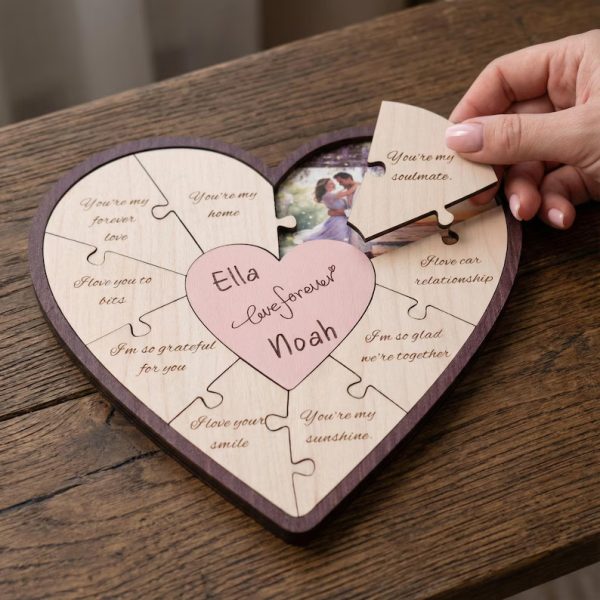 Персонализиран пъзел сърце със снимки и любовни послания